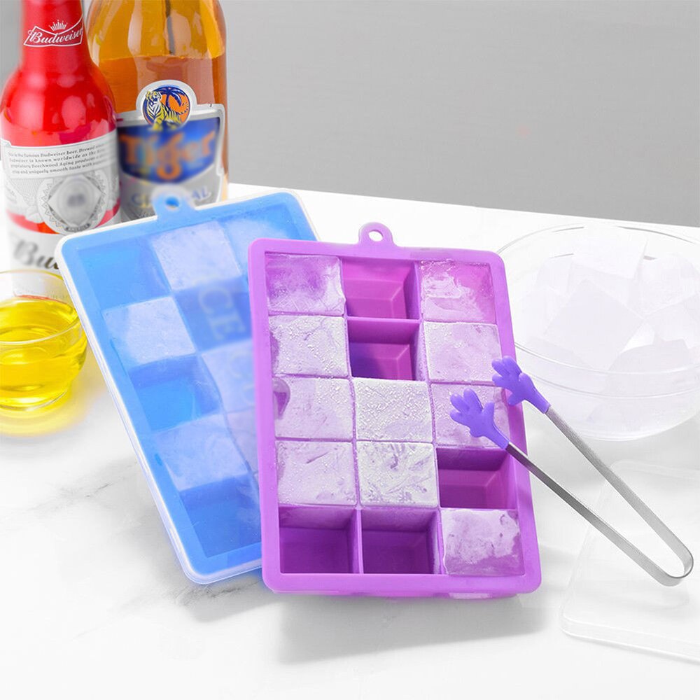 Ǹ ̽ ť  TraySquare Ѳ 15  ̽ũ  DIY Ice Jelly Maker  DIY ֹ ǰ ű/Silicone Ice Cube Mold TraySquare Lid 15-Hole Ice Cream Tools DIY I